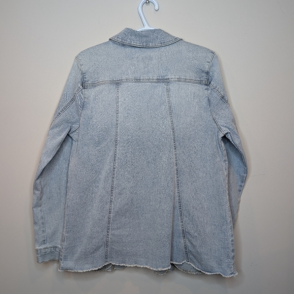 Logo Lori Goldstein Women's Shirt Jacket Sz 12 Denim w Frayed Hem Blue A587517 - Picture 3 of 10
